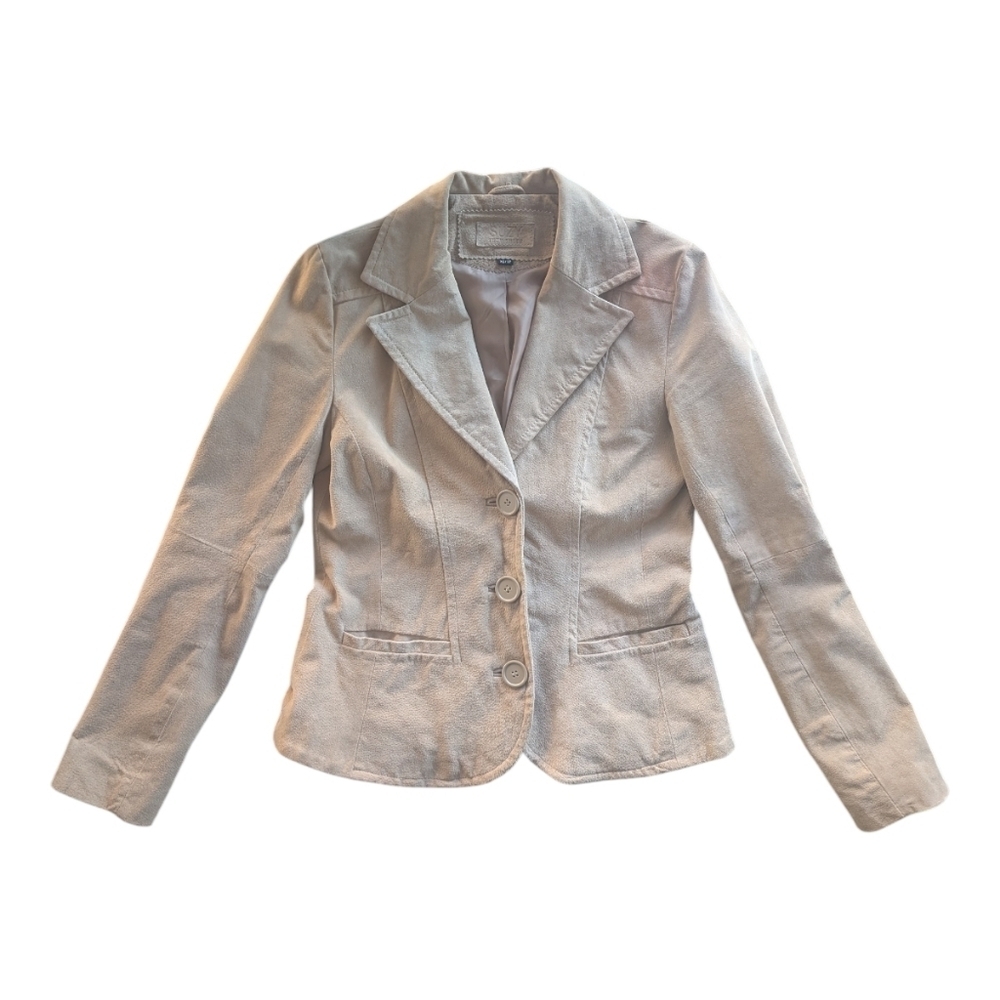 Y2K Suede Leather Tailored Blazer Beige XS